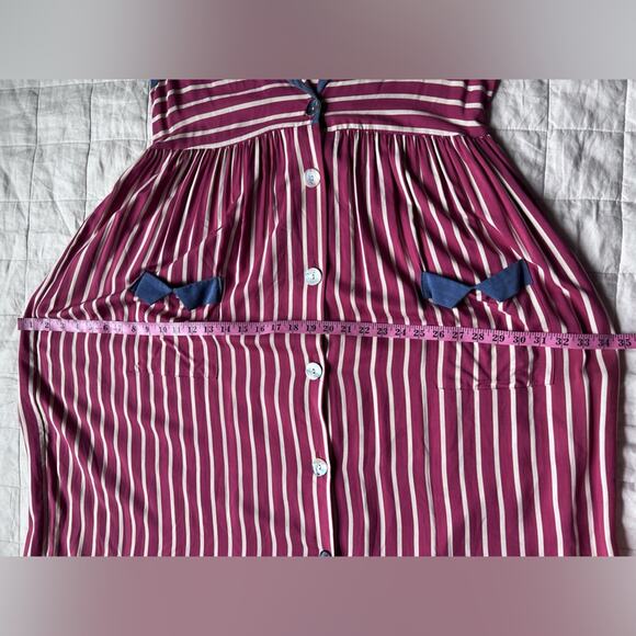 Vintage Red Striped w/ Blue Contrast Midi / Maxi Dress Sailor Fisherman Circus-M - Picture 9 of 9